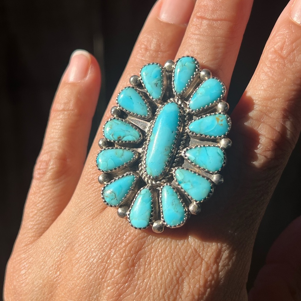 Turquoise cluster Statement Ring